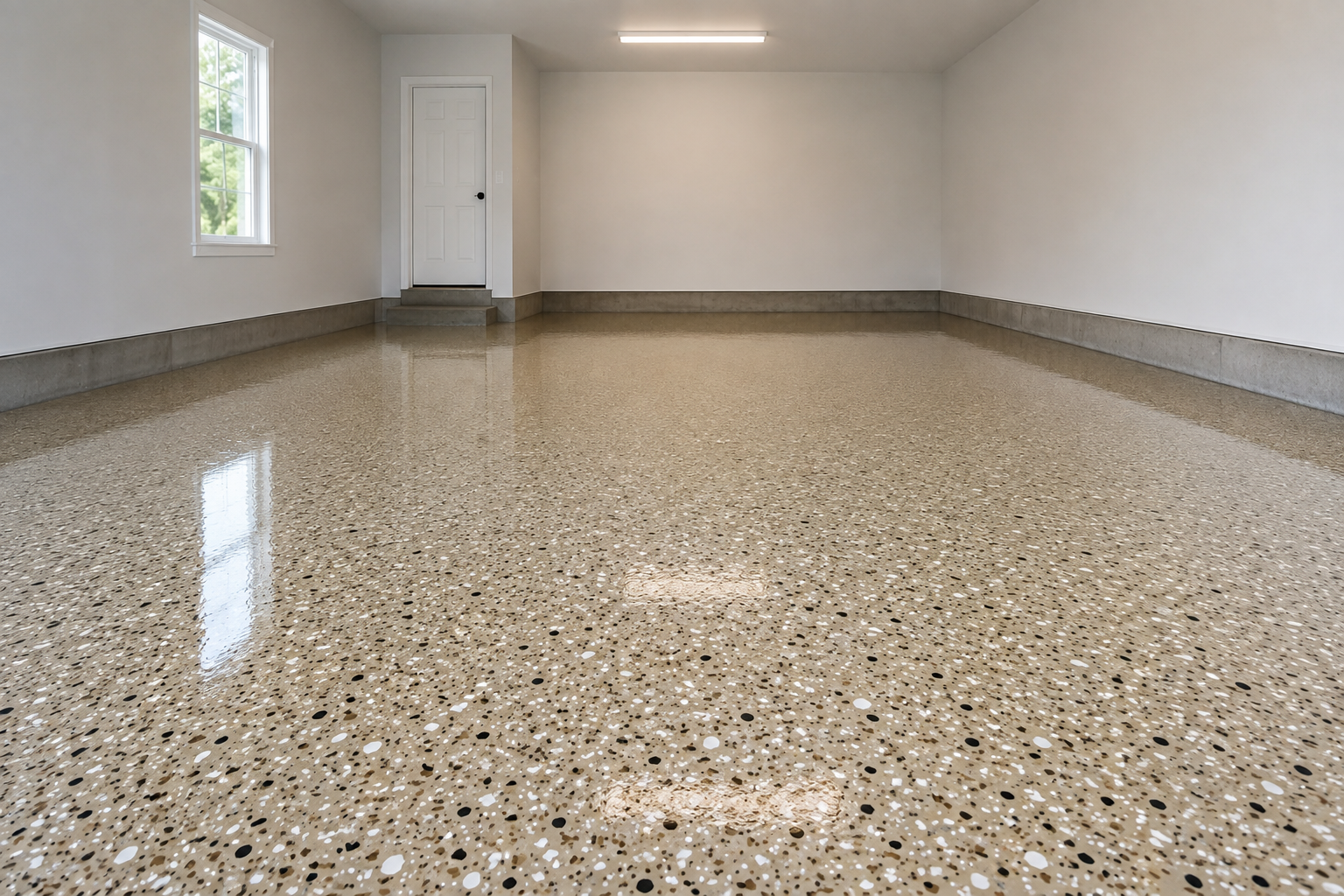 Tan epoxy garage floor in Marshall, Missouri